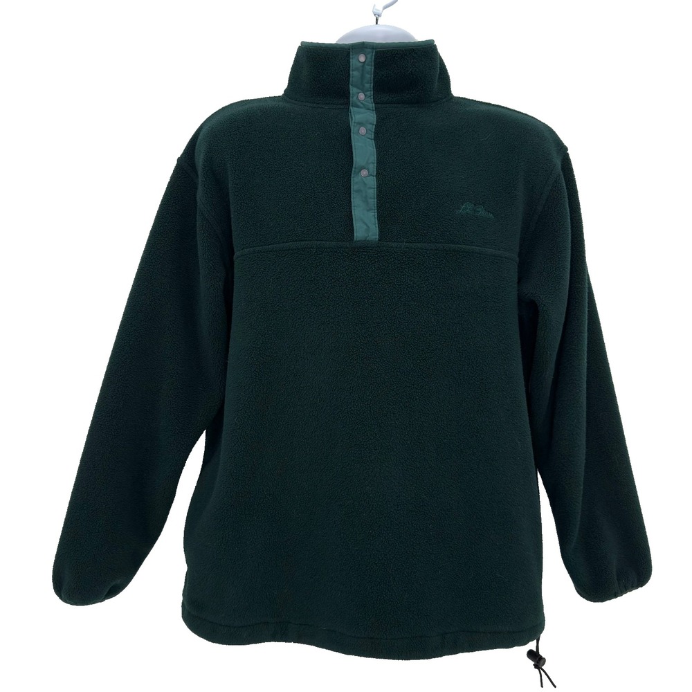 Vintage LL Bean Womens M Green Snap T Fleece Pullover Made in USA